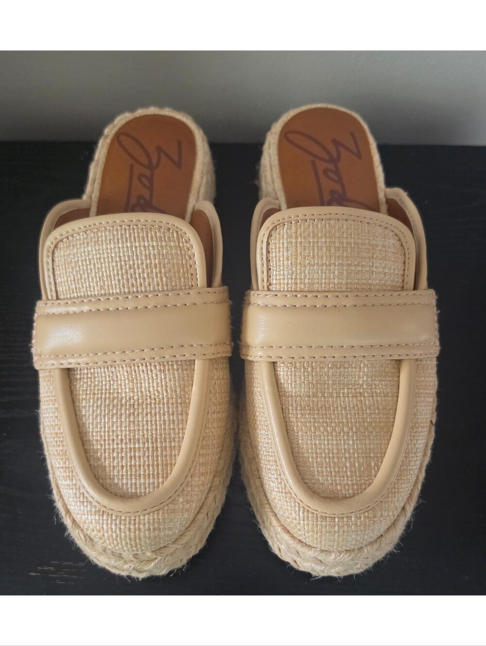 Zodiac Gizelle Platform Espadrille Mule Beige Raffia Size 7 EUC